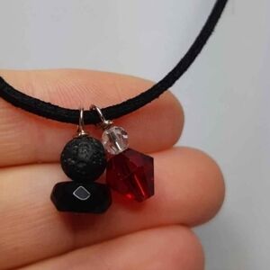 Black Onyx, Lava Stone and Red Crystal Necklace